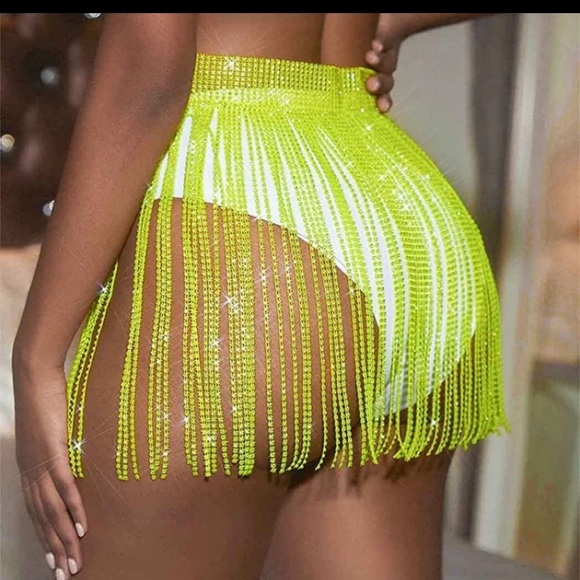Zeelina Sparkly Rhinestone Tassel Skirt Belly Dance Hip  Crystal Rave - Picture 4 of 7